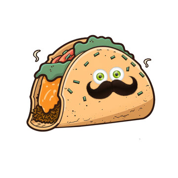 Mexican cartoon character, spicy taco, 3D mascout cute, png transparent, GENERATIVE AI