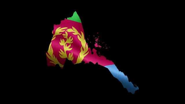 4K waving national flag of Eritre on the map. With alpha channel seamless Eritrean flag on territory. Outline geographic country border of Eritre stock video.