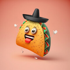 Mexican taco, character food, mascot taquito, GENERATIVE AI