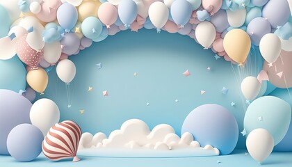 pink and blue balloons with a frame, garland decoration elements, frame arch wedding event gender reveal birthday celebration, generative ai, happy joyful fun party, baby shower, empty copy space - obrazy, fototapety, plakaty