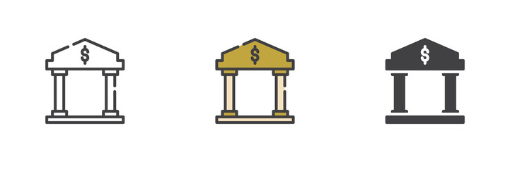 Bank building different style icon set