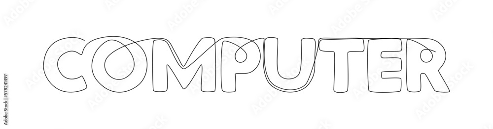 Poster one continuous line of computer word. thin line illustration vector concept. contour drawing creativ