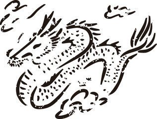 2024　辰年　辰　干支　版画　判子　はんこ　墨絵　年賀状素材　手描き　イラスト素材　黒