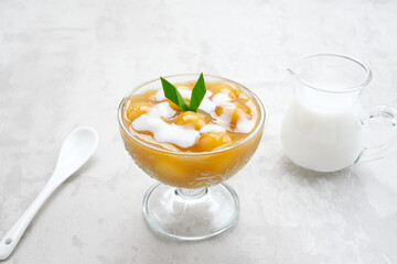 Bubur candil or kolak biji salak, Indonesian traditional food made from sticky rice flour, brown sugar and coconut milk. Popular during ramadan. 
