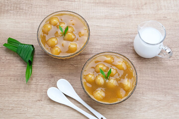Bubur candil or kolak biji salak, Indonesian traditional food made from sticky rice flour, brown sugar and coconut milk. Popular during ramadan. 
