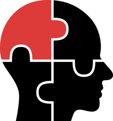 Human head made of four puzzle pieces icon