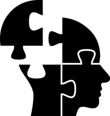 Puzzle shaped human head icon as concept of integrity of focus and integrity