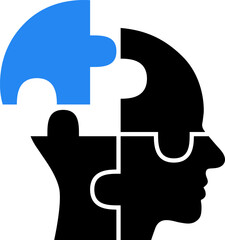 Puzzle shaped human head icon as concept of integrity of knowledge and control