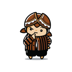 Cartoon Javanese culture mascot with a hat with curious face
