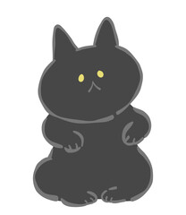 あぐらをかいて座る黒猫のイラスト素材