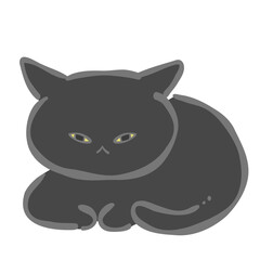 目を細めて座る黒猫のイラスト素材