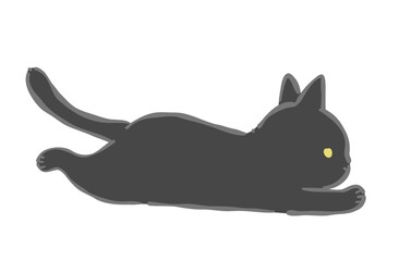 横向きの黒猫のイラスト素材