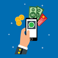 hand with cellphone for bisnis trading money