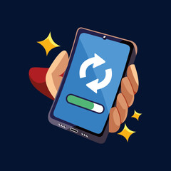 hand with cellphone loading progress vector