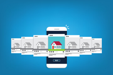 House for rent. Smartphone app with house icons, house for rent or sale ,house selection concept.	
