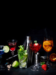 Set of various classic cocktails