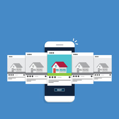 House for rent. Smartphone app with house icons, house for rent or sale ,house selection concept.	