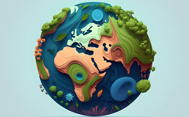 Earth day concept. Illustration of the green planet earth on a white background. - AI Generative