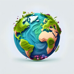 Earth day concept. Illustration of the green planet earth on a white background. - AI Generative