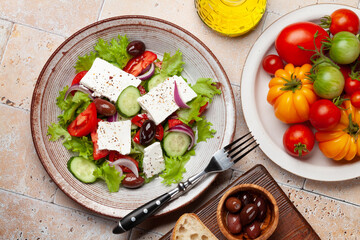Greek salad with fresh vegetables and feta cheese