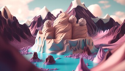 Obraz na płótnie Canvas mountain range made entirely of ice cream digital art illustration, Generative AI