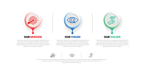 Mission Vision Values infographic Banner template. Company goal infographic design with Modern flat icon design. vector illustration infographic icon design banner