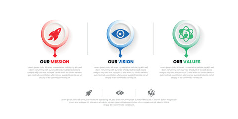 Mission Vision Values infographic Banner template. Company goal infographic design with Modern flat icon design. vector illustration infographic icon design banner