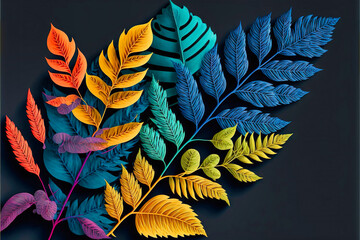 Beautiful colorful leaves. Abstract background or wallpaper. Printable artwork. Generative AI.