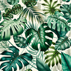 Beautiful colorful tropical leaves. Abstract background or wallpaper. Printable artwork. Generative AI.