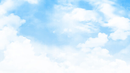 Naklejka na ściany i meble Soft bright clouds in blue sky with sun light. Vector illustrator