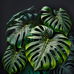 Beautiful colorful tropical leaves. Abstract background or wallpaper. Printable artwork. Generative AI.