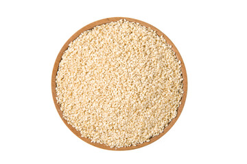 white sesame seeds in plate isolated on white background.