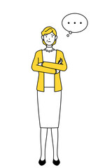 腕を組んで考える定年退職したシニア・中年女性