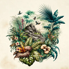 Fototapeta premium Beautiful colorful tropical leaves. Abstract background or wallpaper. Printable artwork. Generative AI.