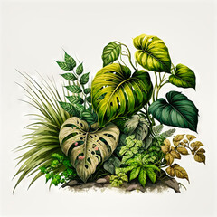 Beautiful colorful tropical leaves. Abstract background or wallpaper. Printable artwork. Generative AI.