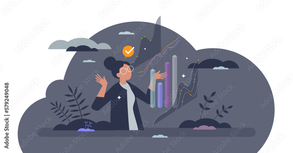 Aufkleber data visualization and financial report representation tiny person concept, transparent background.g