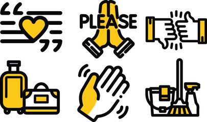 Set of Hospitality Simple Flat Line Icon