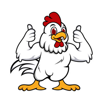 Chicken Cartoon Character. A funny Cartoon Rooster chicken giving a thumbs up. Vector logo illustration.