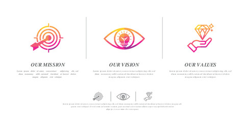 Fototapeta premium Mission Vision Values infographic Banner template. Company goal infographic design with Modern flat icon design. vector illustration infographic icon design banner
