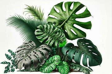 Beautiful colorful tropical leaves. Abstract background or wallpaper. Printable artwork. Generative AI.