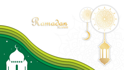 Ramadan background with paper cutout style. Ramadan paper cut. Arabic paper cutout