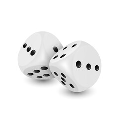 Vector 3d Realistic White Game Dice with White Dots Set Closeup Isolated on White Background. Game Cubes Couple for Gambling in Different Positions, Casino Dices, Round Edges
