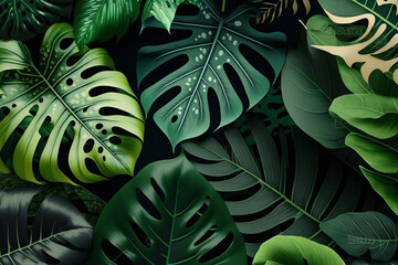 Exotic Tropical Leaves Background, Generative AI