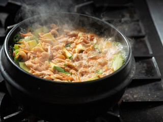 Stew boiling in an earthenware pot