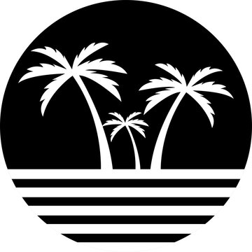 Three palm trees in a circle on a black background.