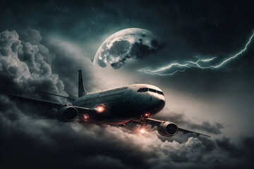 Thrilling Takeoff: Passenger Airplane Flees Lightning Strike in Thunderstorm" Generative AI