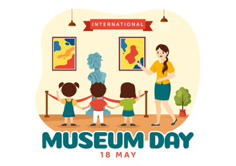 International Museum Day on May 18 Illustration with Building Gallery or Artworks in Flat Cartoon Hand Drawn for Web Banner or Landing Page Templates