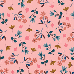 Exquisite floral seamless surface pattern. Aesthetic allover print floral arrangement. Flowery texture of bunch of scandi flowers