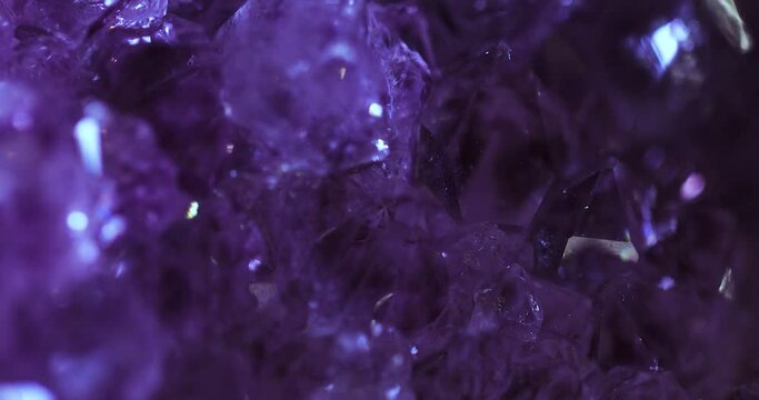 Raw Amethyst, interior geode, Close-up, light effects, glitter