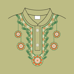 neck design embrodery style in moon green colour background